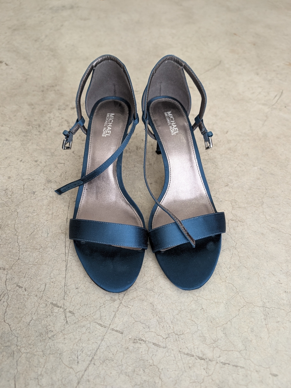 Michael Kors Dark Teal Satin Strappy Heels